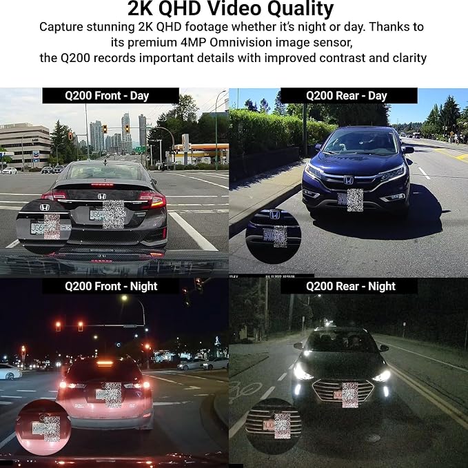 Q200 2K 1440P QHD Dash Cam for Cars, WiFi, WDR, Speed Red Light Cam Alerts, ADAS, 256GB Max, Parking Monitor, Super Night Vision (Free 32GB, 12V Cigar, Hardwiring Cable) (1CH Front)