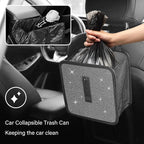 Foldable Car Trash Cans with Rhinestone,Bling Car Trash Bin for Car Seat Organizer & Car Decorations,Universal Bling Car Accessories Car Garbage Can for Most Cars,SUVs,Trucks (White)
