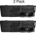 2 Packs Car Sun Visor Organizer, Sunglasses Holders for Car Sun Visor PU Auto Interior Accessories Storage Travel Document Holder with Multi Pocket (Black, 12.2 x 6.1 Inches)