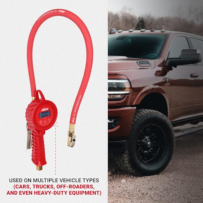 555e: Precision Digital Tire Inflator, Air Pressure Gauge, Grip-Head Air Chuck, 20" Hose, 1/4" Npt, W/Extreme ± 0.1& Accuracy, 10-120 Psi