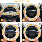 Fuzzy Car Steering Wheel Cover, Universal Fluffy Auto Wheel Cover & Handbrake Cover & Gear Shift Cover Set, Soft Warm Steering Wheel Protector Car Accessories for Men Women Girls, Colorful