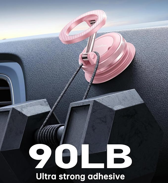 【Newest Vacuum Magnetic Phone Holder for Car Phone Holder Mount【Movable Vacuum Suction】 Magsafe Car Mount Cell Phone Holders for Your Car Accessories for Women Men for iPhone 17 16-Light Pink