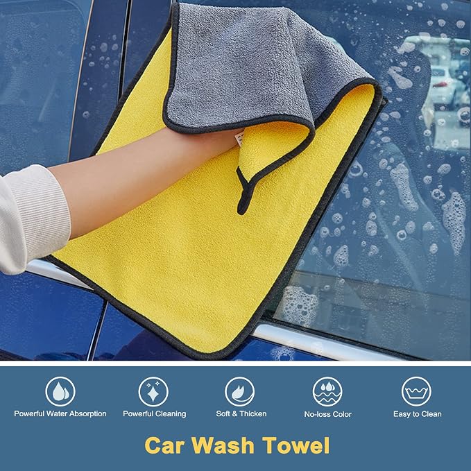 Car Wash Brush Mop with Long Handle, Car Wash Kit with 2 Chenille Mop Heads, 15° Curved Extension Pole Scratch-Free Microfiber Mitt Sponge Car Cleaning Supplies Accessories, Yellow/Black