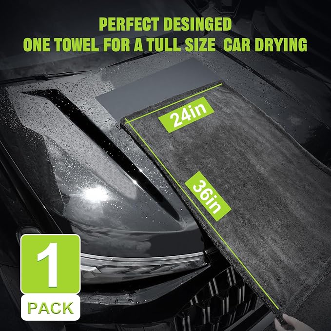 2 Pack Car Drying Towel, 1300 GSM Microfiber Towels for Cars (36" x 24" & 16" x 16"), Car Wash Mitt, Ultra-Absorbent, Streak Free, Car Wash Kit, Car Cleaning Detailing Supplies for SUVs, Trucks