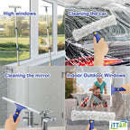 Window Squeegee Cleaning Kit with 60" Extension Pole, Rotatable Glass Cleaner Tool 12" Rubber Blade & 2 Microfiber Pads, Window Washing Equipment for High Windows, Shower Doors, Car Windshield