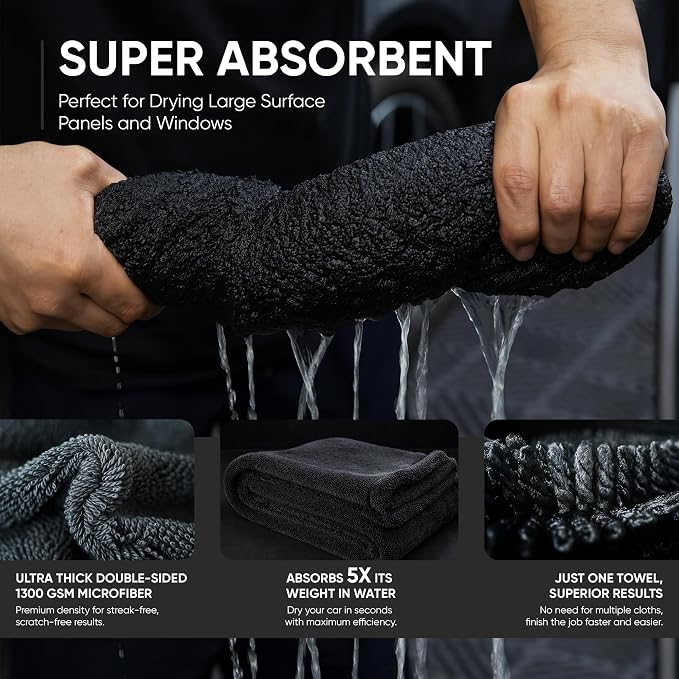 Papa Dragon Car Drying Towel – Extra Large 25"x34" - 1300 GSM Microfiber Towel, Twisted-Loop, Streak-Free, Scratch-Free, Ceramic Coating Safe, for Cars Trucks SUV – 1 Pack