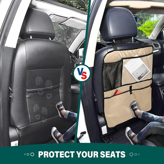Tan Kick Mats Back Seat Protector, 2 Pack Back Seat Organizer for Kids