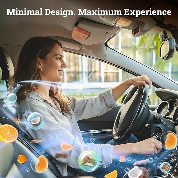 Car Air Freshener - Wood Air Freshener - Car Odor Eliminator for Visor Clip-Variety Scent Refill, Vehicle Scent Diffuser for Cabin, Truck & SUV - Pack of 4 (Teak-Amber-Cabana-Open Air)-CLIP INCLUDED