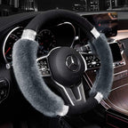 Rhinestone Fluffy Steering Wheel Cover - Comfortable Non-Slip Luxury Faux Wool, Universal Fit for 14.5" to 15" Steering Wheels