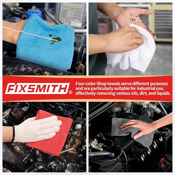 Shop Towels, Microfiber Cleaning Cloth Bulk, 24 Pack Microfiber Towels for Cars, All-Purpose Absorbent Cleaning Rags, Dust Cloth for Automotive, Mechanic, Garage, Bar, 11.5 x 11.5 inch