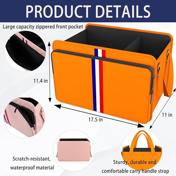 Trunk Organizer for Car, Waterproof Collapsible 3 Compartments Car Organizer, Foldable Storage for Car Accessories, Tools, Sundries for Women Men, Tote Bag (Orange, Standard)