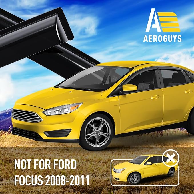 Extra Durable Window Deflectors Tape-On Window Visors Rain Guards Fit for Ford Focus 2012-2018 Sedan/Hatchback, Sun Visors, Wind Vent for Shades, Exterior Car Accessories - 4pcs. AG0947
