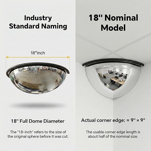 2 Pcs 18" 1/4 Acrylic Quarter Dome Security Mirror – 90 Degree Convex Corner Safety Mirror for Blind Spot Elimination in Warehouses, Offices, Retail Stores, and Parking Garages (2, 18 Inch)