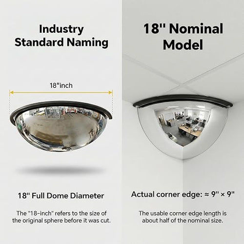 18" 1/4 Acrylic Quarter Dome Security Mirror – 90 Degree Convex Corner Safety Mirror for Blind Spot Elimination in Warehouses, Offices, Retail Stores, and Parking Garages (1, 18 Inch)