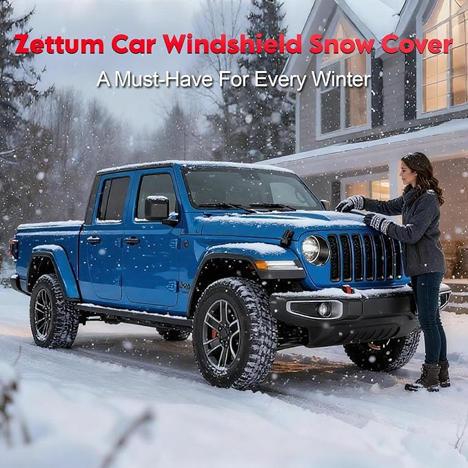 Car Windshield Snow Cover for Jeep Wrangler - 600D Car Windshield Snow Ice Cover Front Window Covers for Jeep Wrangler, Jeeps Gladiator, Ford Bronco, Toyota FJ Cruiser, Benz G Class, and More