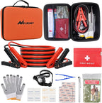Car Emergency Kit with Jumper Cable, First Aid Kit Safety Assistance Tools for Travel Camping Outdoor Cars Truck SUV RV, Roadside Essentials with Flash Light