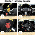 Cute Car Steering Wheel Cover with Embroidery Pattern for Women Girls, Short Flannel, Universal 15 inch (A#)
