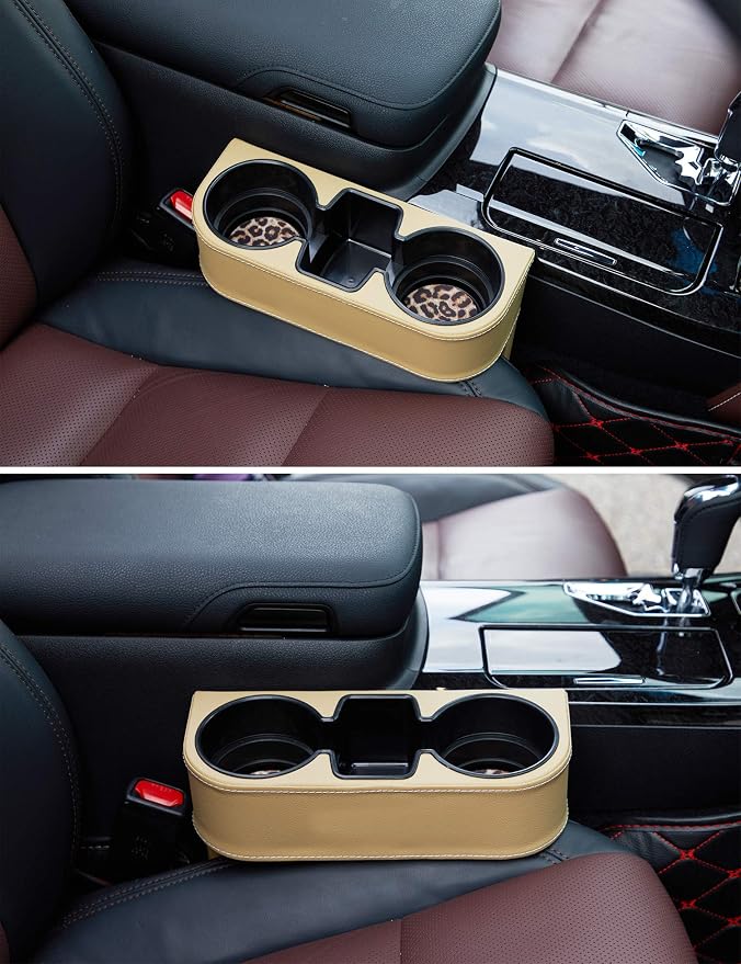 Car Seat Organizer Cup Drink Holders,Multifunctional Gap Filler Storage Box,Insert Organization Helps Reduce Distracted Driving&Holds Phone Mount Mug Bottle Cellphone Coaster Wallet Card (XBD-Beige)