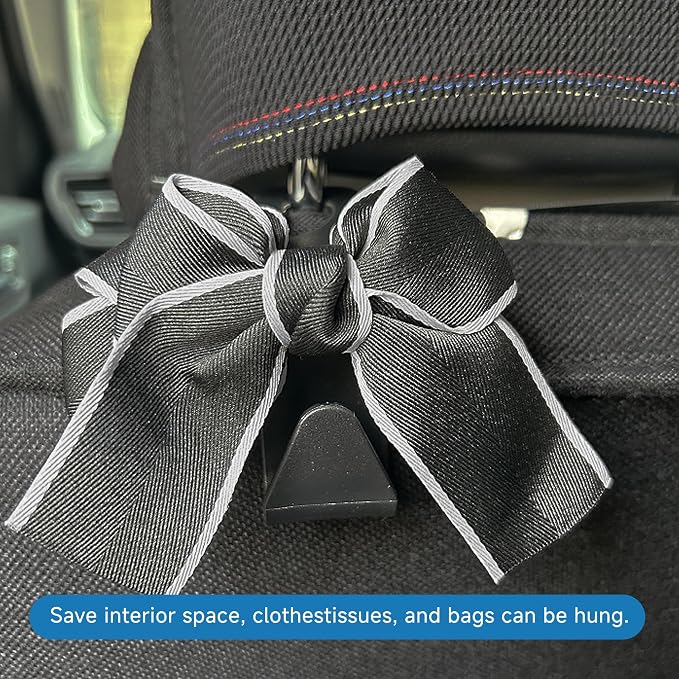 2PCS Car Seat Hooks, Cute Bow Car Seat Headrest Hooks for Purses, Bags, Umbrella, Universal Automotive Interior Decoration Accessoriesl for Vehicle, SUV, Sedan, Truck (White)