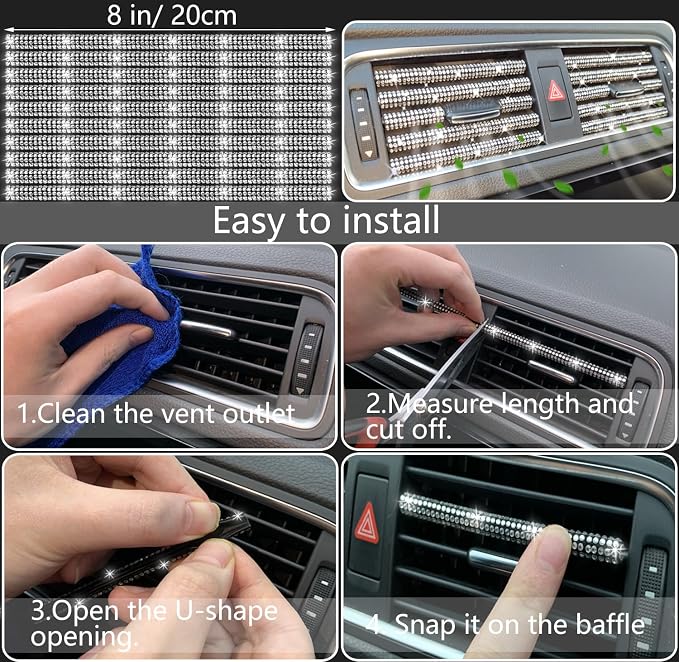27 PCs Bling Car Accessories Set for Women, Steering Wheel Covers Universal Fit 15 Inch, Bling License Plate Frame, Bling Phone Holder, Bling Car Coasters (Silver Diamond)