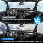 Custom Fit Windshield Snow Cover for Mini Cooper – 6-Layer Frost Guard with Mirror Covers & Secure Steel Hooks – Automotive Windshield Snow Covers