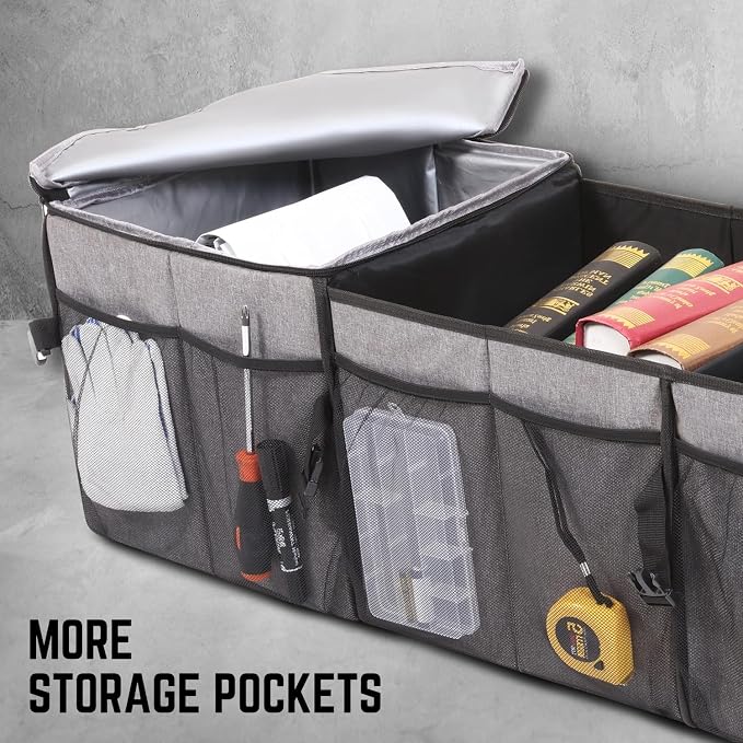 Trunk Organizer for Car, 90L Large Capacity Foldable Trunk Organizer, Multi Compartment Car Trunk Organizer for Women Men, Grey, TOOLS-00421