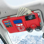 Car Sun Visor Organizer, Truck Visor Organizer, Leather Multi-Pocket Auto Visor Storage Pocket Pouch Holder with Zipper, Auto Accessories Storage Bag for Driving License Card Pen (Red)