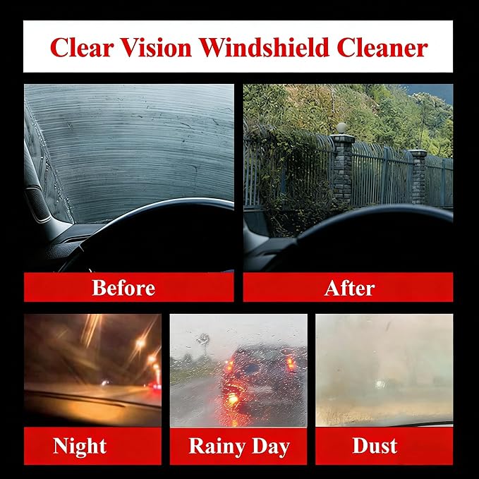 3-Pack Clear Vision Windshield Cleaner Automotive Oil Film Cleaning Brush Windshield Cleaner Tool for Car Windows Glass Clear Vision Glass Cleaner with Anti-Rain & Anti-Fog Coating