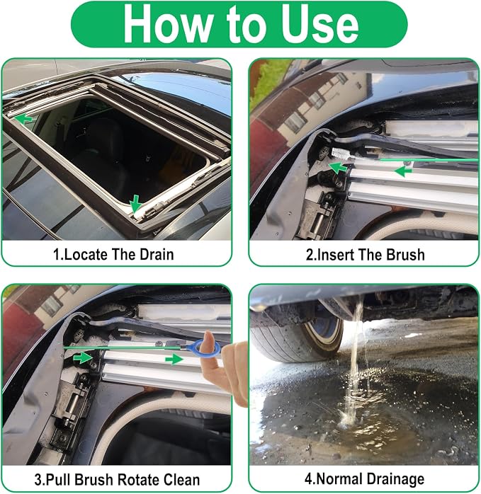 Auto Sunroof Drain Cleaning Tool, 120 Inch Flexible Tube Cleaning Brush with Pipe Cleaning Brush, Injector Hose, and Injector Soft Drain Brush, Car Sunroof Cleaner for Drains, Sewers, Windshields