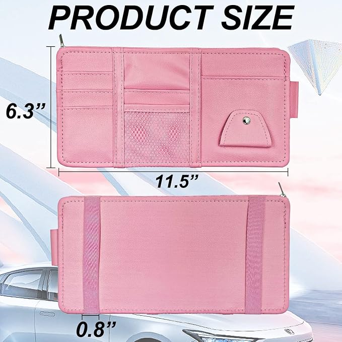 2 Pack Car Sun Visor Pocket Organizer, Auto Interior Accessories Car Truck Visor Organizer Storage Pouch Case Bag for Cards, Pens and Documents - Pink
