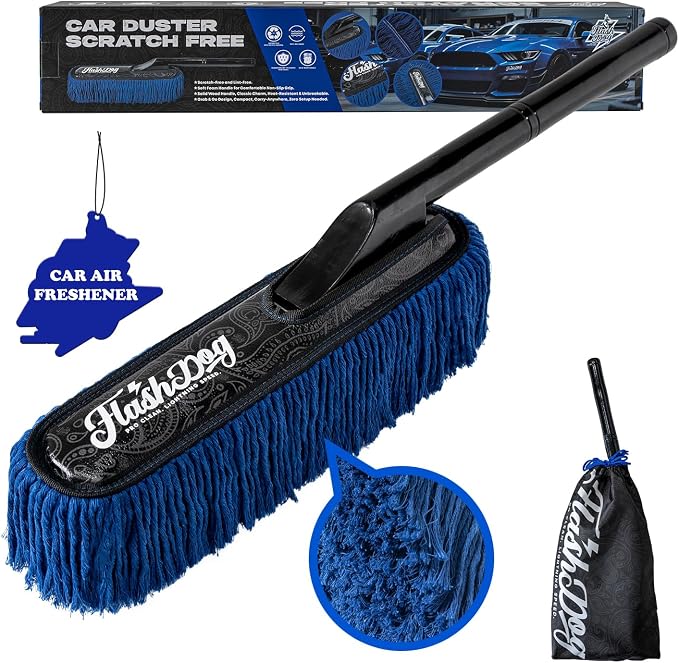 Car Duster Exterior - 25" Wood Handle Wax Cotton Hair Scratch Free Cleaning for Cars/SUV/Truck/RV Roofs & Windshields | Waterless Dust & Pollen Remover | Wax Cotton Hair Scratch Free Cleaning for Cars/SUV/Truck/RV Roofs & Windshields | Waterl...