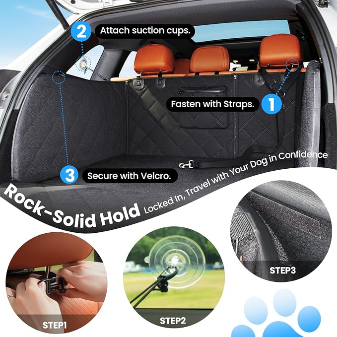 SUV Cargo Liner for Dogs, Full Coverage Non-Slip Cargo Cover with Cushioned Sides to Protect Your Dog, Waterproof & Durable, Machine Washable Trunk Protector Mat (L, Black)