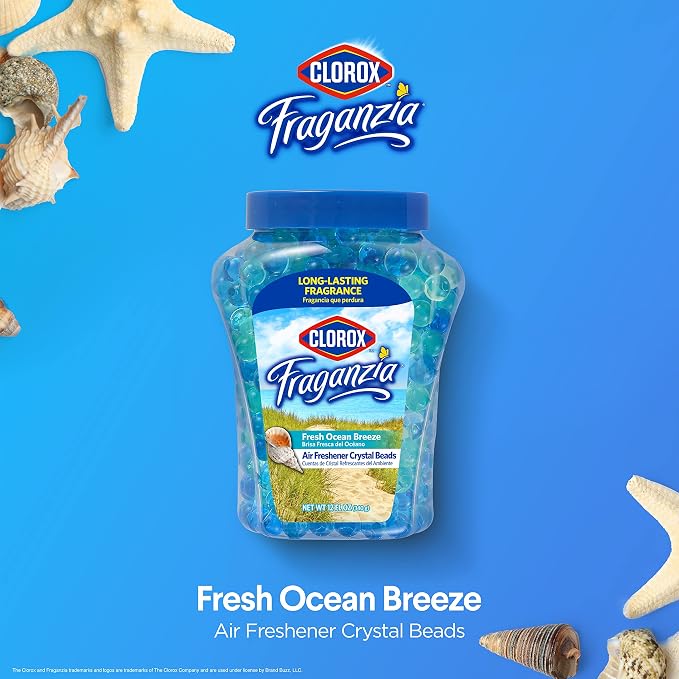 Fraganzia Crystal Beads Air Freshener, Long Lasting Room Deodorizer and Odor Eliminator Gel Beads to Freshen Home, Car, or Office, Fresh Ocean Breeze Scent, 12 Fl Oz