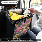 Car Trash Can Organizer Bin with Adjustable Strap for Back Front Seat Console Waterproof Leakproof Collapsible Portable 11 Inch Pink Romantic Tropical Flamingo and Plants