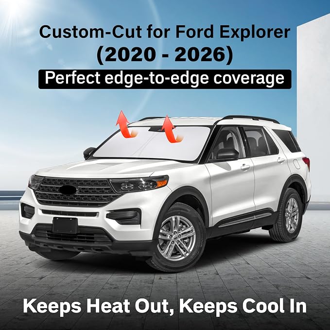 Windshield Sunshade Compatible for Ford Explorer 2020-2024 2025 2026, Sun Visor for Front Windshield & Window Sun Shade Cover, UV Heat Blocker & Protector, Car Accessories