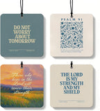 Retro Blue Christian Square Car Air Freshener 4 Pcs Coconut Scented, Inspirational Religious Car Accessories Mirror Decor, Christian Hanging Air Freshener for Cars Closet Drawer Books