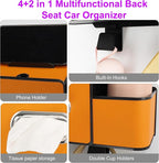 Back Seat Car Organizer, 4+2 in 1 Multifunctional Car Backseat Storage Box with 5 Cup Holders Tissue Box Hook, Car Interior Storage for Travel Phones Snacks Drinks(Orange)