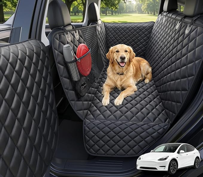 Dog Car Seat Cover for Tesla Model Y & Juniper (2025+) with Door Protectors, Waterproof Seat Cover Hammock 600D Heavy Duty Scratch Proof Nonslip Durable Soft Back Seat Covers