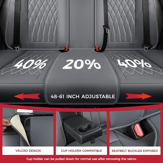 Gray Car Seat Cover Full Set - Faux Nappa Leather Seat Covers for Cars, Luxury Breathable Waterproof Front Seats Cushion Protectors with Lumbar Support, Universal Fit for Sedans SUVs Pickups