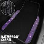 Bling Diamond Leather Steering Wheel Cover 14.5in-15in Floor Mats Shining Rhinestone Carpet Sparkly Glitter Crystal Anti-Slip Pad Fit Automotive SUV Pickup Truck Girl Women, 5pcs Black Purple
