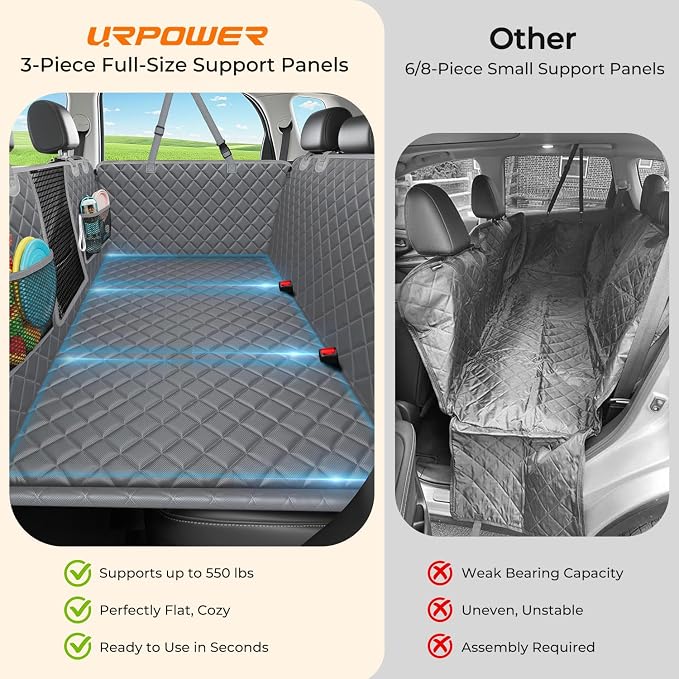 2026 Upgraded Back Seat Extender for Dogs - Large Hard Bottom Dog Car Seat Cover Holds 550lbs, Waterproof Dog Hammock Pet Bed with High-Density Foam Non-Slip Backseat Protector