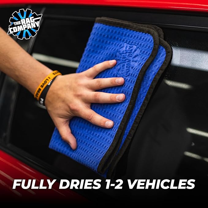 Dry Me A River, Professional Korean 70/30 Blend Microfiber Waffle-Weave Drying & Detailing Towels, Soft Suede Edges, 390 GSM, 16x24 Inches, Royal Blue, 3-Pack