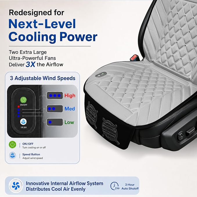 2026 Upgraded Ventilated Seat Cushion, 12V-24V Cooling Car Seat Cover for Front Seat, Cooled Seat Pad for Office Chair Sofa Car SUV Truck Universal Fit,Silver Gray