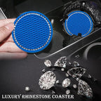 2PCS Bling Cup Holder Coaster, 2.75 Inch Auto Car Cup Holder Insert Coasters, Soft Silicone Anti-Slip Shockproof, Universal Vehicle Interior Accessories for Women Girls (Emerald Blue & White)