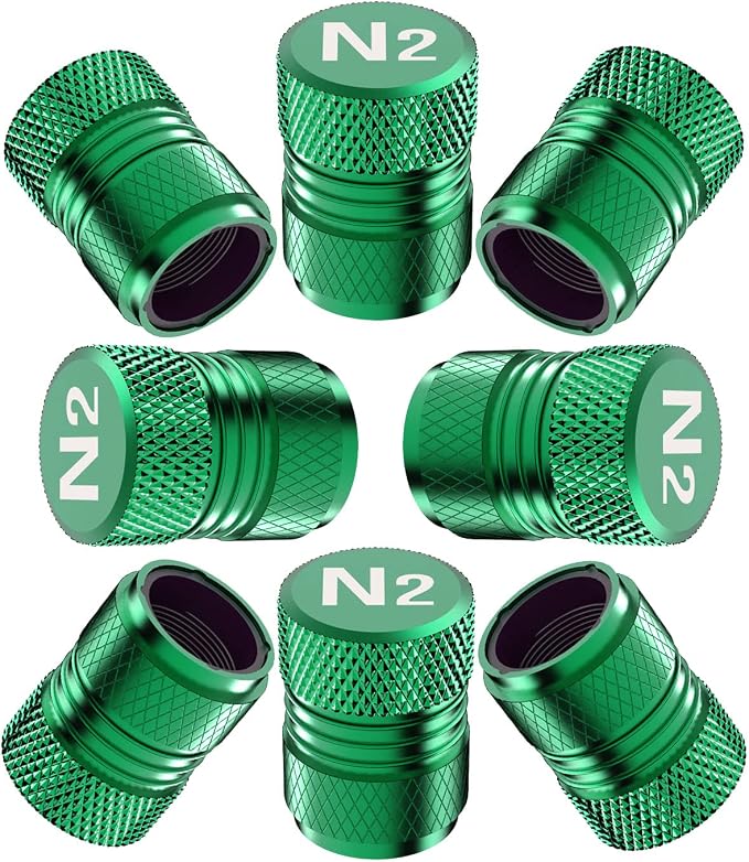 Tire Valve Stem Caps - Tire Air Caps Cover 8 Pack N2 Nitrogen Logo Corrosion Resistant Premium Alloy Universal for Car Truck Motorcycle Bike-Green