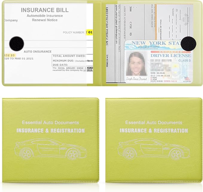 Car Registration and Insurance Card Holder, Vehicle Glove Box Car Organizer, Interior Car Accessories for Documents, Cards, License - 2 Pack