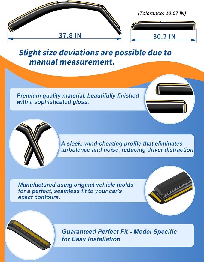 in-Channel Window Rain Guards Fit for Chevrolet(Chevy) Silverado & GMC Sierra Crew Cab 2014-2018 Extra Durable Window Deflectors Truck Window Vent Visors Vent Shades Exterior Car Accessories