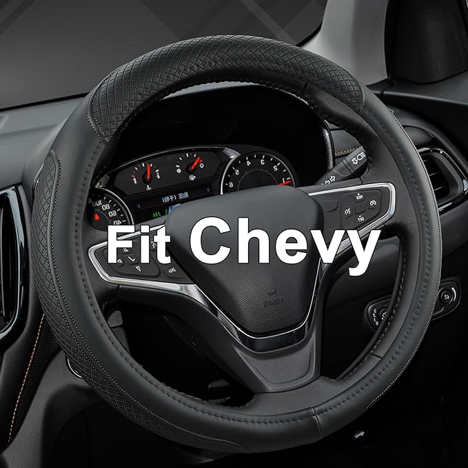 Customized Auto Car Steering Wheel Cover for Chevy 14.5-15 inches, Steering Wheel Cover for Chevrolet(Black Line-Standard Size)
