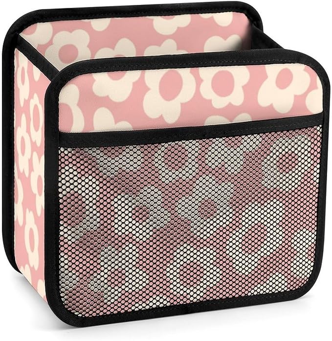 Car Backseat Organizer - Cute Aesthetic Car Storage Bin with Mesh Pocket & Reinforced Base - Universal Fit Hanging Seat Back Accessories for Women (Pink)