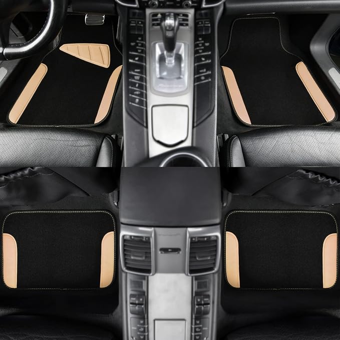 Waterproof Universal Fit Car Floor Mats, Car Mats Fit for SUV,Vans,sedans, Trucks,Set of 4pcs Car Carpet with Driver Heel Pad (Beige)
